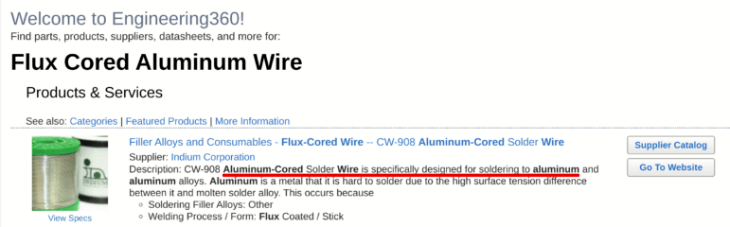 Flux cored aluminum soldering wire.