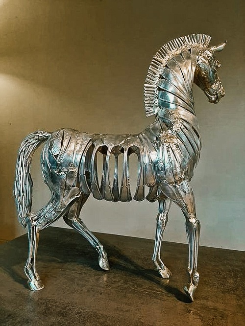 Welded Silverware Horse Sculpture