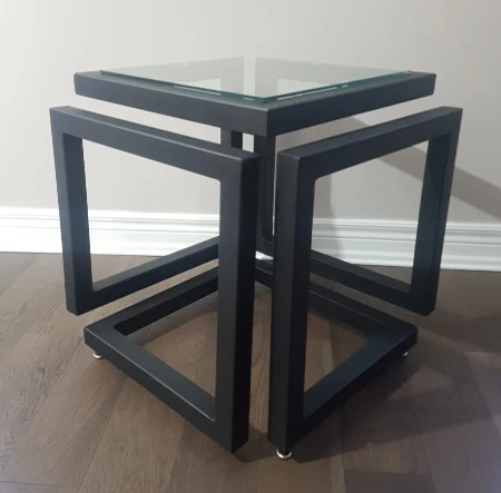 metal infinity end table with glass top