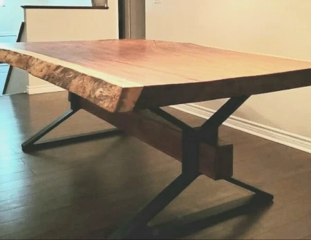 X beam metal and wood dining table
